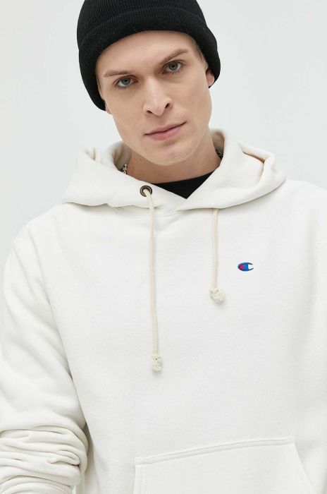 Кофта Champion чоловіча колір білий з капюшоном однотонна