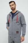 Бавовняна кофта лаунж HUGO чоловіча колір сірий з капюшоном з аплікацією Бавовняна кофта лаунж HUGO чоловіча колір сірий з капюшоном з аплікацією