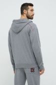 Бавовняна кофта лаунж HUGO чоловіча колір сірий з капюшоном з аплікацією Бавовняна кофта лаунж HUGO чоловіча колір сірий з капюшоном з аплікацією