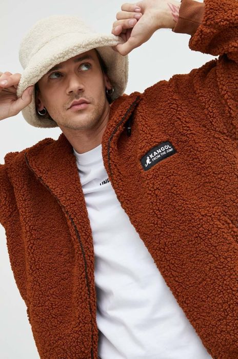 Кофта Kangol чоловіча колір коричневий з капюшоном однотонна Кофта Kangol чоловіча колір коричневий з капюшоном однотонна