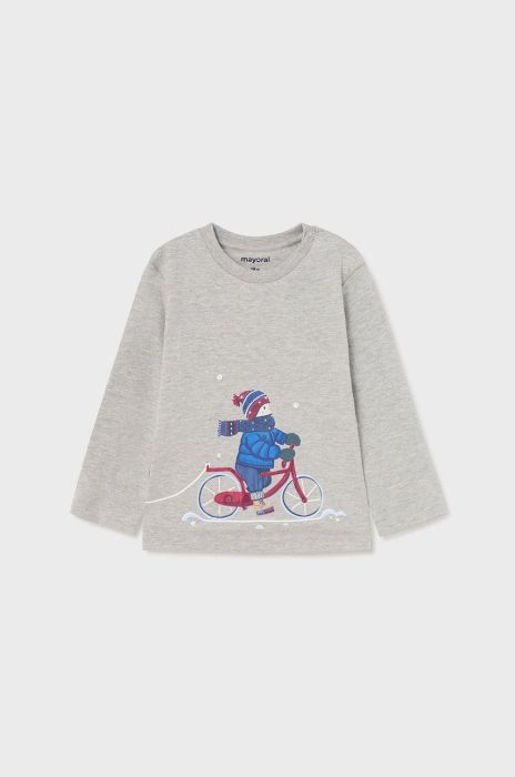 Дитячий бавовняний лонгслів Mayoral колір сірий з принтом (2503619) Дитячий бавовняний лонгслів Mayoral колір сірий з принтом (2503619)