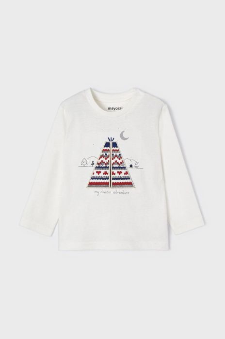 Дитячий бавовняний лонгслів Mayoral колір білий з принтом (2490202) Дитячий бавовняний лонгслів Mayoral колір білий з принтом (2490202)