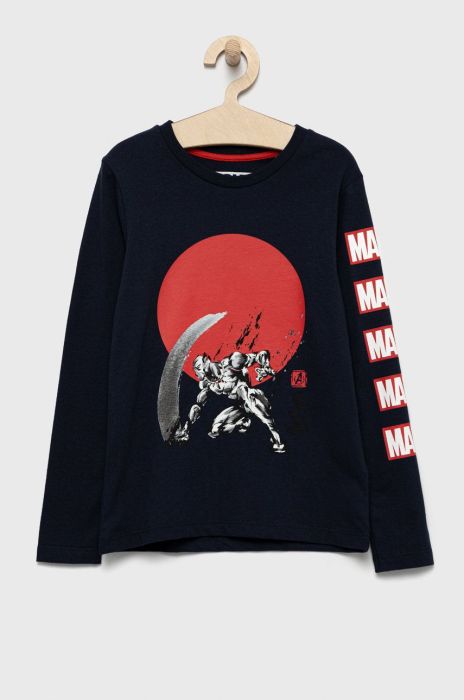 Дитячий бавовняний лонгслів Jack & Jones колір синій з принтом Дитячий бавовняний лонгслів Jack & Jones колір синій з принтом