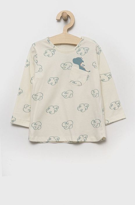 Дитячий бавовняний лонгслів United Colors of Benetton колір бежевий візерунок