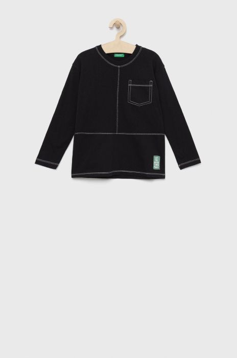 Дитячий бавовняний лонгслів United Colors of Benetton колір чорний однотонний (2724101) Дитячий бавовняний лонгслів United Colors of Benetton колір чорний однотонний (2724101)