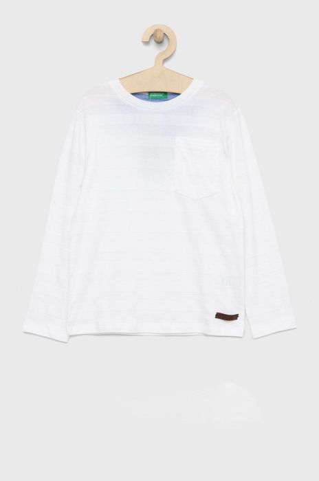 Дитячий бавовняний лонгслів United Colors of Benetton колір білий однотонний (2731635)
