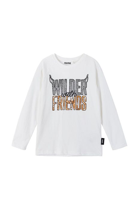 Дитячий бавовняний лонгслів Reima колір білий з принтом
