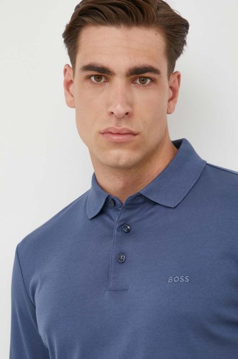 Бавовняний лонгслів BOSS однотонний колір блакитний (3408147) Бавовняний лонгслів BOSS однотонний колір блакитний (3408147)