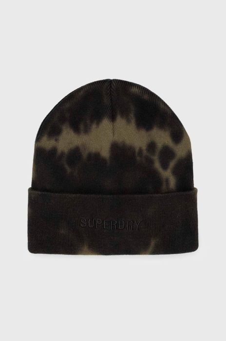 Бавовняна шапка Superdry колір зелений з товстого трикотажу з бавовни Бавовняна шапка Superdry колір зелений з товстого трикотажу з бавовни