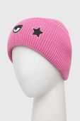 Шапка з домішкою вовни Chiara Ferragni колір рожевий з товстого трикотажу Шапка з домішкою вовни Chiara Ferragni колір рожевий з товстого трикотажу