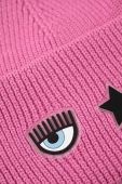 Шапка з домішкою вовни Chiara Ferragni колір рожевий з товстого трикотажу Шапка з домішкою вовни Chiara Ferragni колір рожевий з товстого трикотажу