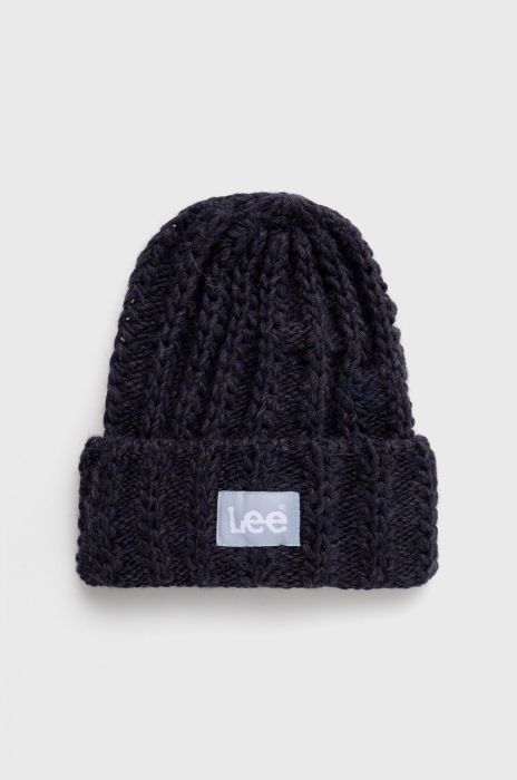 Шапка з домішкою вовни Lee колір синій з товстого трикотажу Шапка з домішкою вовни Lee колір синій з товстого трикотажу