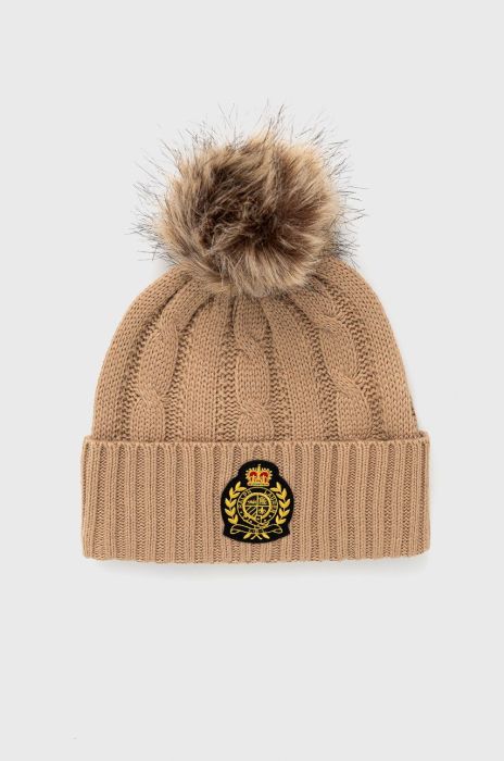 Шапка з домішкою вовни Lauren Ralph Lauren колір коричневий з товстого трикотажу Шапка з домішкою вовни Lauren Ralph Lauren колір коричневий з товстого трикотажу