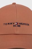 Бавовняна кепка Tommy Hilfiger колір коричневий з аплікацією Бавовняна кепка Tommy Hilfiger колір коричневий з аплікацією