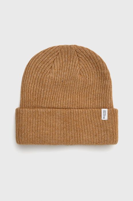 Шапка з домішкою вовни Selected Homme колір бежевий з товстого трикотажу Шапка з домішкою вовни Selected Homme колір бежевий з товстого трикотажу