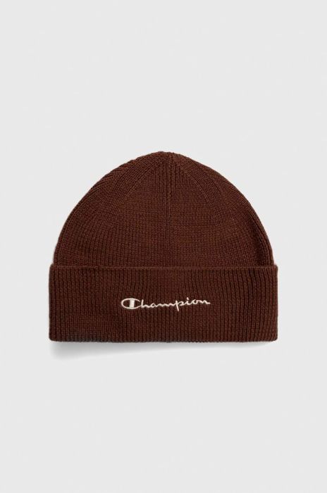 Шапка з домішкою вовни Champion колір коричневий з тонкого трикотажу Шапка з домішкою вовни Champion колір коричневий з тонкого трикотажу