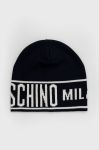 Вовняна шапка Moschino колір синій з тонкого трикотажу вовна Вовняна шапка Moschino колір синій з тонкого трикотажу вовна