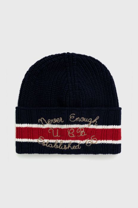 Вовняна шапка United Colors of Benetton колір синій з товстого трикотажу вовна Вовняна шапка United Colors of Benetton колір синій з товстого трикотажу вовна