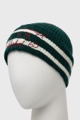 Вовняна шапка United Colors of Benetton колір зелений з товстого трикотажу вовна Вовняна шапка United Colors of Benetton колір зелений з товстого трикотажу вовна