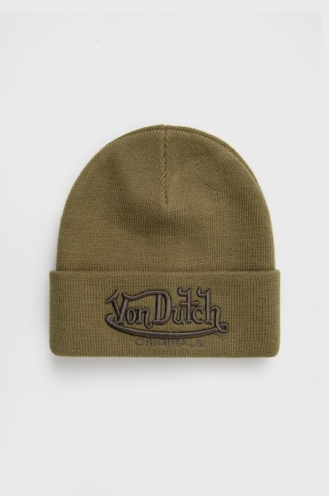 Шапка Von Dutch колір зелений з товстого трикотажу Шапка Von Dutch колір зелений з товстого трикотажу
