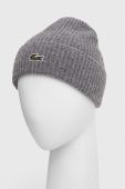 Вовняна шапка Lacoste колір сірий з тонкого трикотажу вовна Вовняна шапка Lacoste колір сірий з тонкого трикотажу вовна