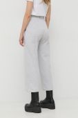 Бавовняні штани Love Moschino жіночі колір сірий пряме висока посадка Бавовняні штани Love Moschino жіночі колір сірий пряме висока посадка
