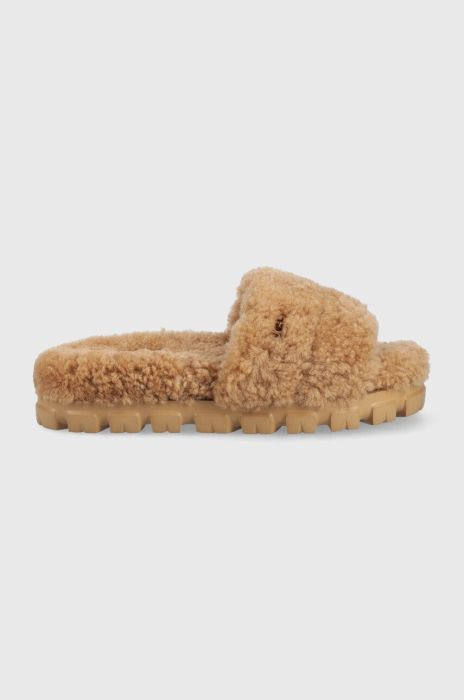 Вовняні тапочки UGG W Cozetta Curly колір коричневий Вовняні тапочки UGG W Cozetta Curly колір коричневий