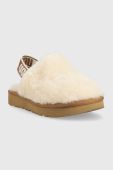 Вовняні дитячі тапочки UGG Fluff Yeah Clog колір бежевий Вовняні дитячі тапочки UGG Fluff Yeah Clog колір бежевий