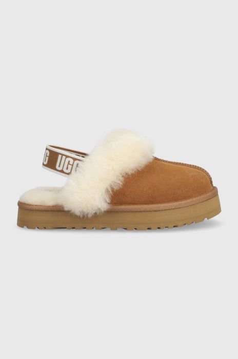 Шкіряні тапочки UGG Funkette колір коричневий Шкіряні тапочки UGG Funkette колір коричневий