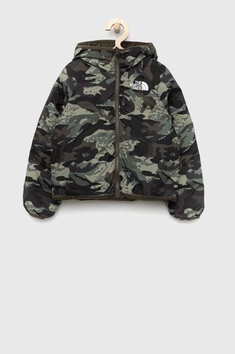 Дитяча двостороння пухова куртка The North Face колір зелений Дитяча двостороння пухова куртка The North Face колір зелений