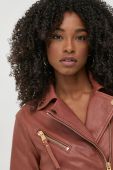 Шкіряна куртка Guess жіноча колір коричневий перехідна