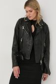 Шкіряна куртка Guess жіноча колір чорний перехідна Шкіряна куртка Guess жіноча колір чорний перехідна