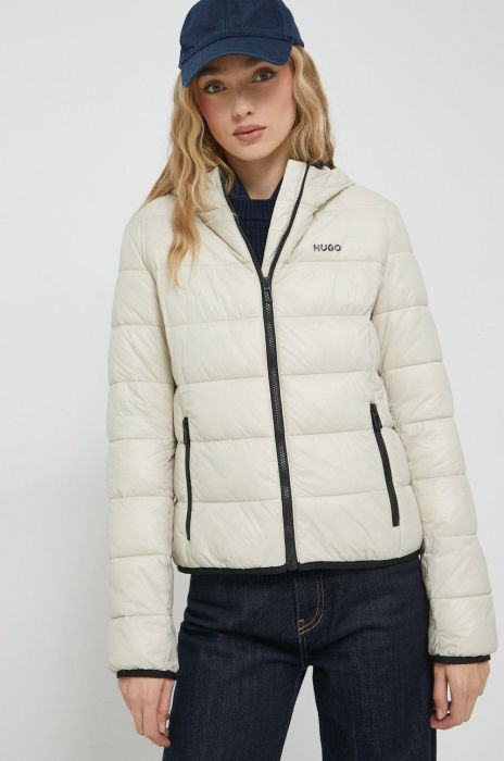 Куртка HUGO жіноча колір бежевий перехідна Куртка HUGO жіноча колір бежевий перехідна