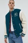 Куртка-бомбер з домішкою вовни Karl Kani колір зелений перехідна 6085174-dark.teal. Куртка-бомбер з домішкою вовни Karl Kani колір зелений перехідна 6085174-dark.teal.