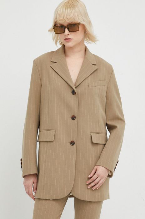 Піджак Samsoe Samsoe колір бежевий однобортний візерунок Піджак Samsoe Samsoe колір бежевий однобортний візерунок