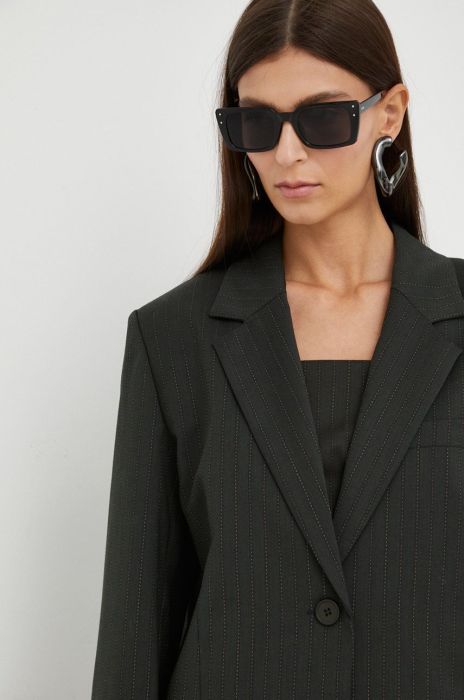 Піджак з домішкою вовни Gestuz колір зелений oversize Піджак з домішкою вовни Gestuz колір зелений oversize