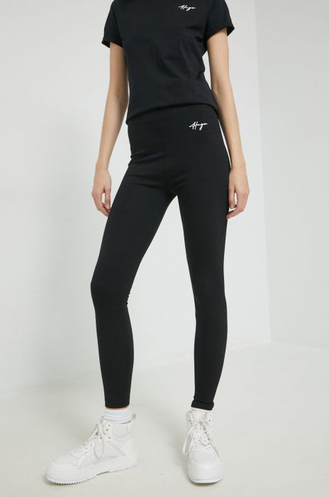 Легінси HUGO жіночі колір чорний з аплікацією (2789330) Легінси HUGO жіночі колір чорний з аплікацією (2789330)