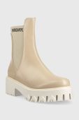 Шкіряні черевики Patrizia Pepe жіночі колір бежевий каблук блок
