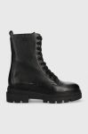 Шкіряні черевики Tommy Hilfiger Monochromatic Lace Up Boot жіночі колір чорний на плоскому ходу