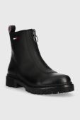 Шкіряні черевики Tommy Jeans Tommy Jeans Zip Boot жіночі колір чорний на плоскому ходу