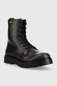 Шкіряні черевики Tommy Jeans Tommy Jeans Lace Up Wmns Boot жіночі колір чорний на плоскому ходу