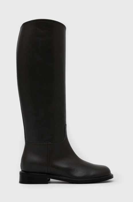 Шкіряні чоботи Emporio Armani жіночі колір коричневий на плоскому ходу Шкіряні чоботи Emporio Armani жіночі колір коричневий на плоскому ходу