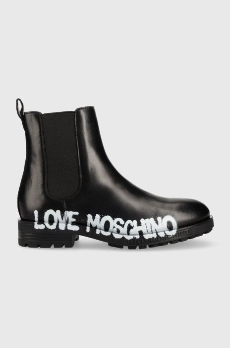 Шкіряні черевики Love Moschino жіночі колір чорний на плоскому ходу (2560636)