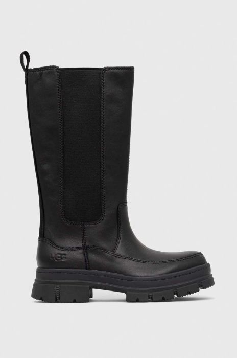 Шкіряні чоботи UGG W Ashton High Chelsea жіночі колір чорний на плоскому ходу