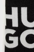 Вовняний шарф HUGO колір чорний з принтом