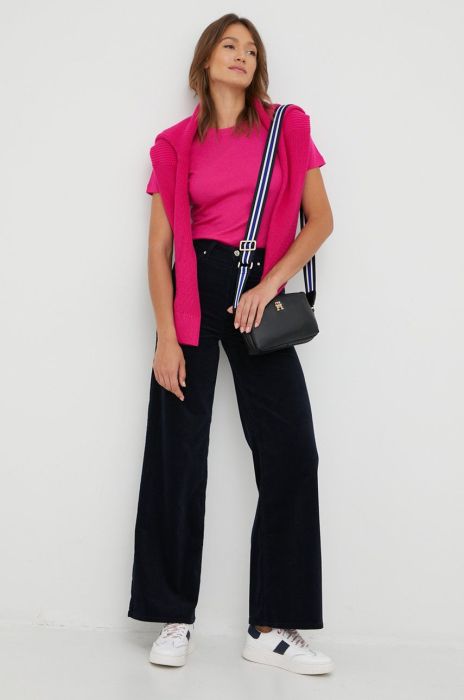 Вельветові штани Tommy Hilfiger жіночі колір синій широке висока посадка Вельветові штани Tommy Hilfiger жіночі колір синій широке висока посадка