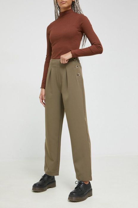 Штани Vila жіночі колір зелений широке висока посадка Штани Vila жіночі колір зелений широке висока посадка