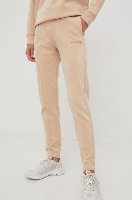 Спортивні штани Guess жіночі колір бежевий з аплікацією (2666163) Спортивні штани Guess жіночі колір бежевий з аплікацією (2666163)