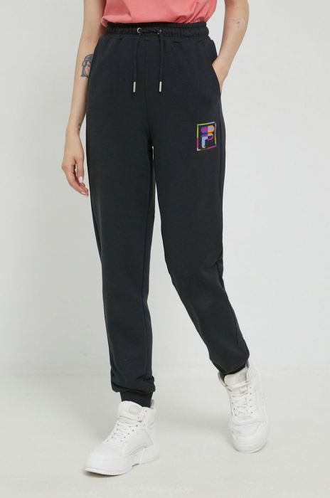 Штани Fila жіночі колір чорний однотонні Штани Fila жіночі колір чорний однотонні