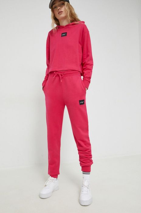 Бавовняні спортивні штани HUGO жіночі колір рожевий однотонні (2651346) Бавовняні спортивні штани HUGO жіночі колір рожевий однотонні (2651346)